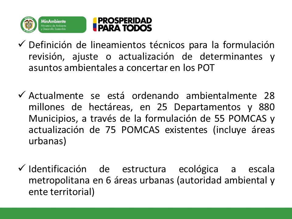 Definición de lineamientos técnicos para la formulación revisión, ajuste o actualización de determinantes y asuntos ambientales a concertar en los POT