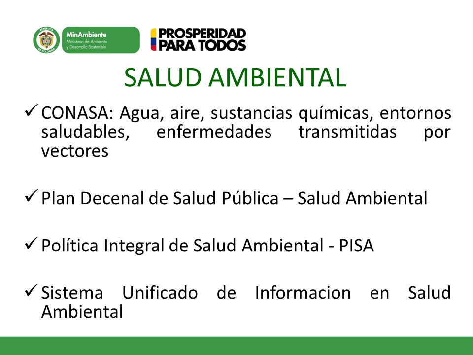 SALUD AMBIENTAL CONASA: Agua, aire, sustancias químicas, entornos saludables, enfermedades transmitidas por vectores.