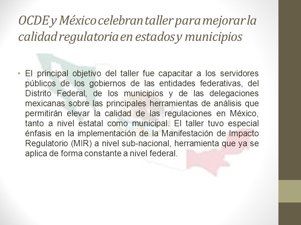 OCDE y México celebran taller para mejorar la calidad regulatoria en estados y municipios