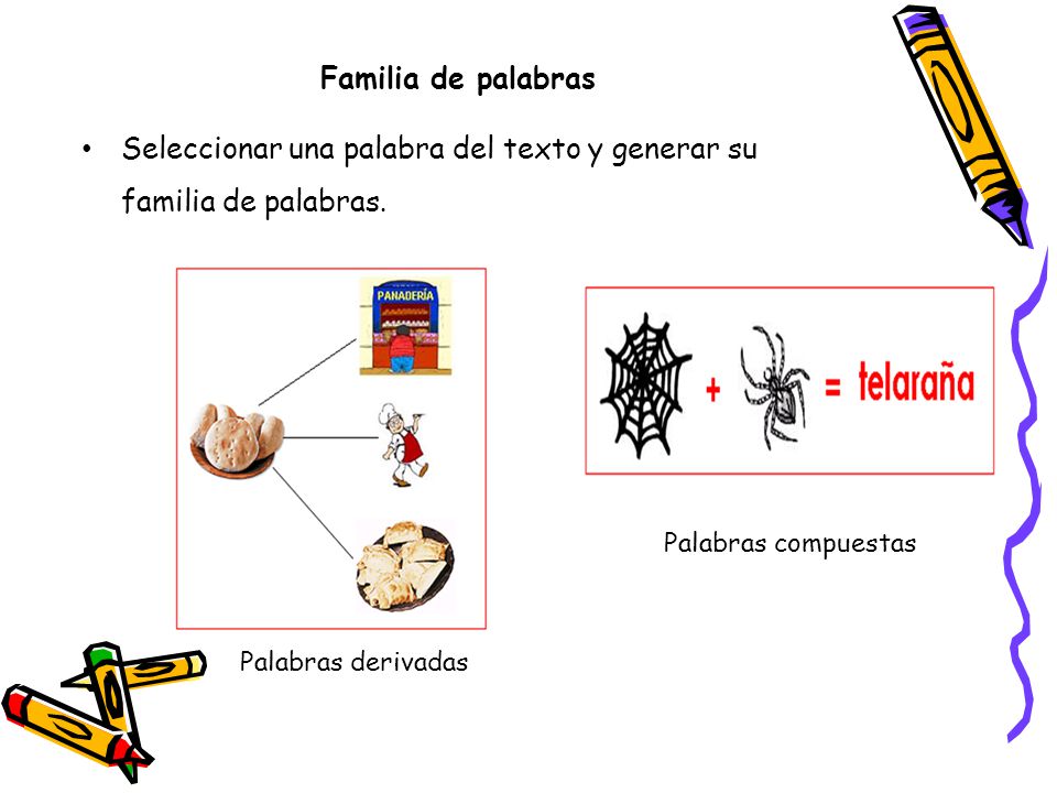 Seleccionar una palabra del texto y generar su familia de palabras.