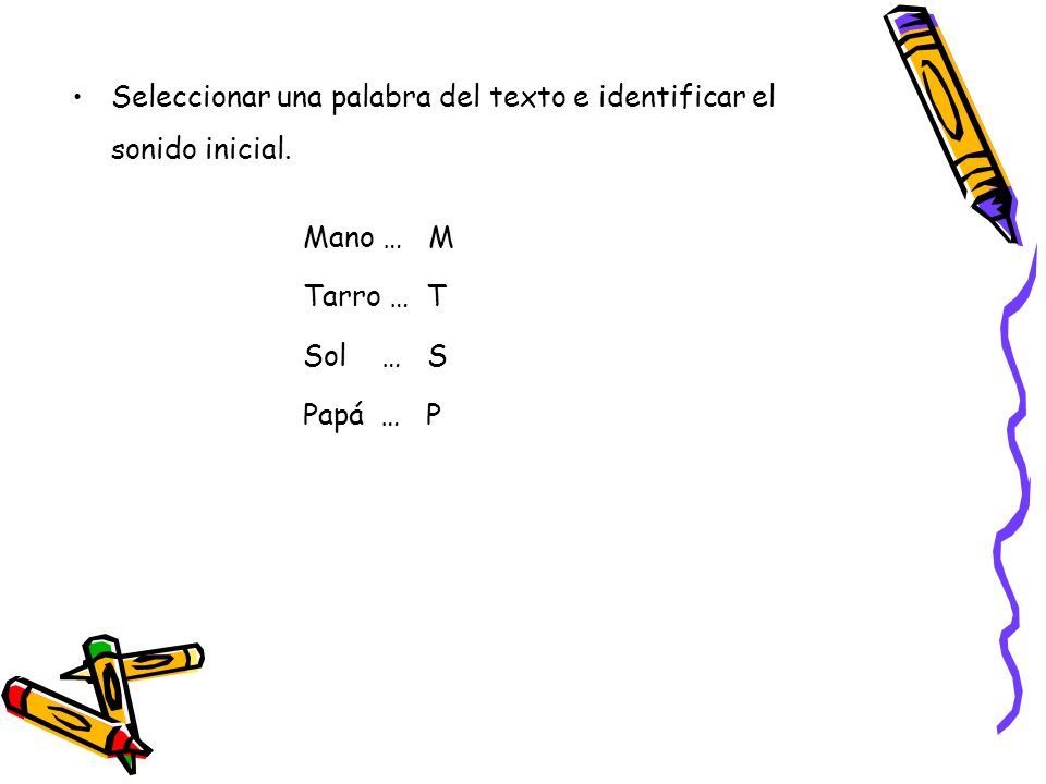 Seleccionar una palabra del texto e identificar el sonido inicial.