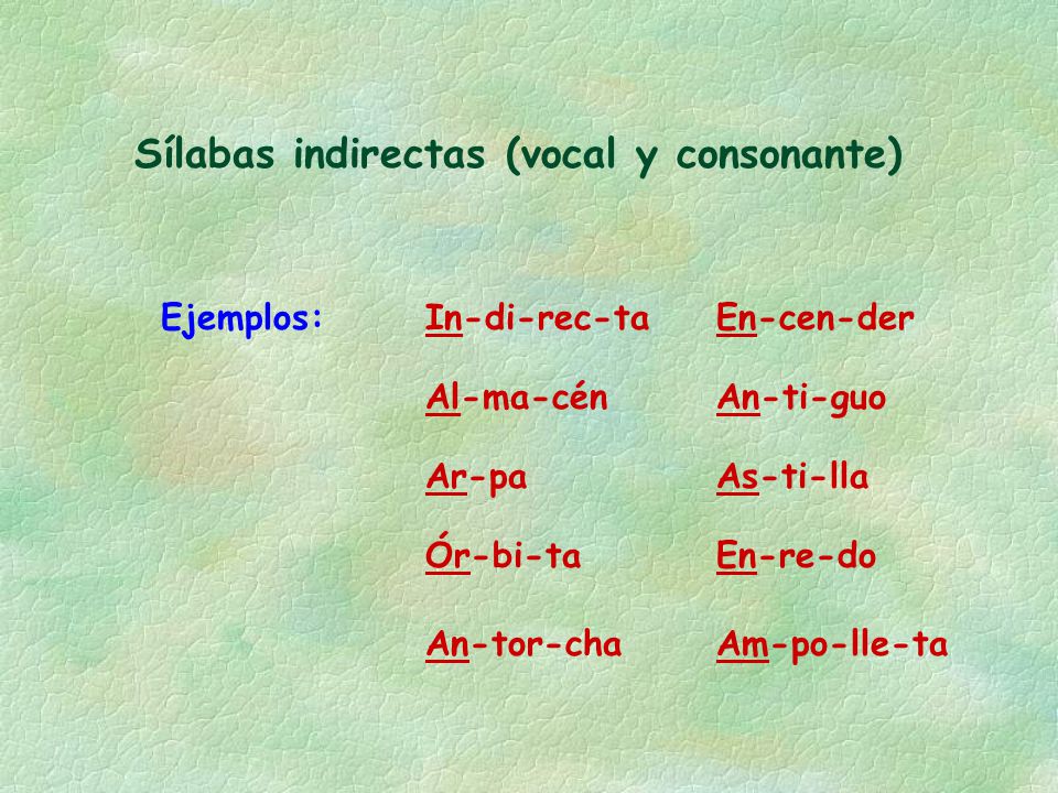 Sílabas indirectas (vocal y consonante)