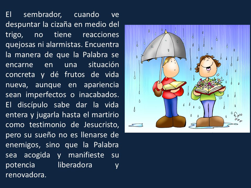 El sembrador, cuando ve despuntar la cizaña en medio del trigo, no tiene reacciones quejosas ni alarmistas.