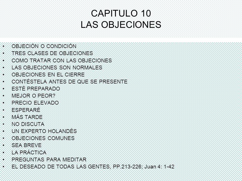 CAPITULO 10 LAS OBJECIONES