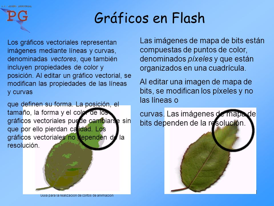 Gráficos en Flash Las imágenes de mapa de bits están compuestas de puntos de color, denominados píxeles y que están organizados en una cuadrícula.