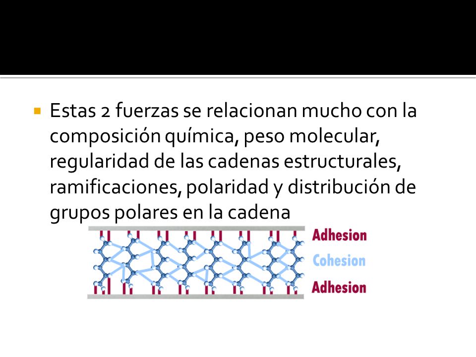 Estas 2 fuerzas se relacionan mucho con la composición química, peso molecular, regularidad de las cadenas estructurales, ramificaciones, polaridad y distribución de grupos polares en la cadena