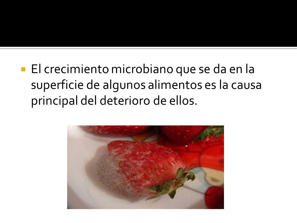 El crecimiento microbiano que se da en la superficie de algunos alimentos es la causa principal del deterioro de ellos.
