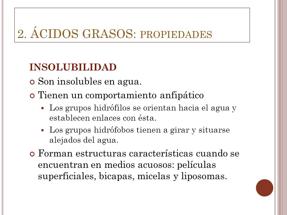 2. ÁCIDOS GRASOS: propiedades