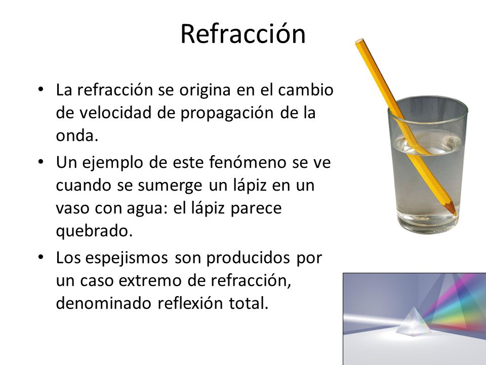 Refracción La refracción se origina en el cambio de velocidad de propagación de la onda.