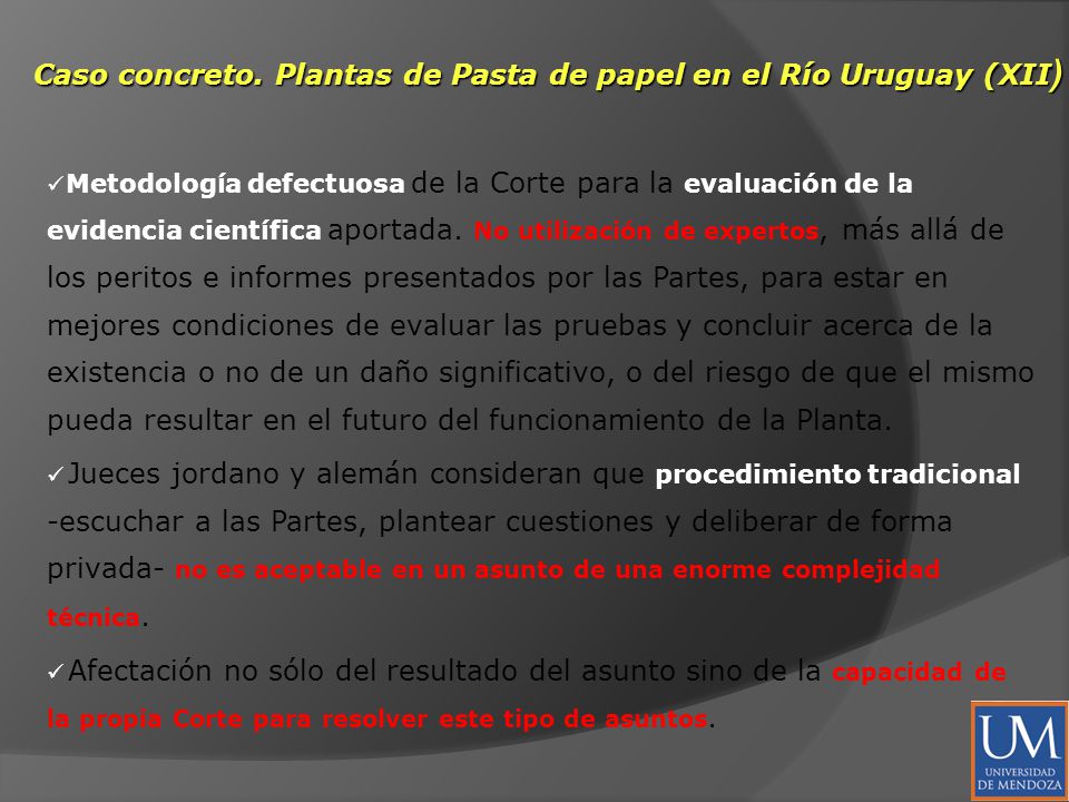Caso concreto. Plantas de Pasta de papel en el Río Uruguay (XII)
