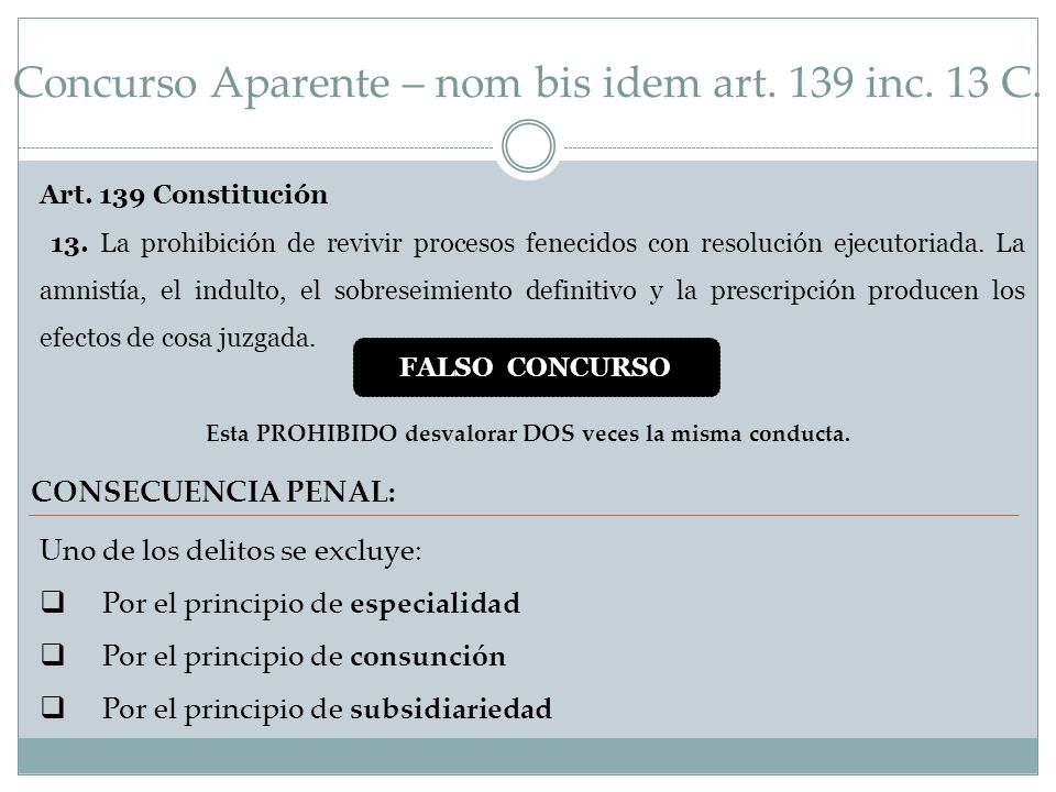 Concurso Aparente – nom bis idem art. 139 inc. 13 C.