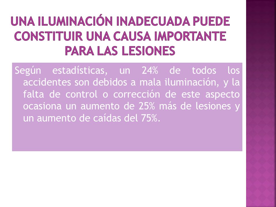 Una iluminación inadecuada puede constituir una causa importante para las lesiones