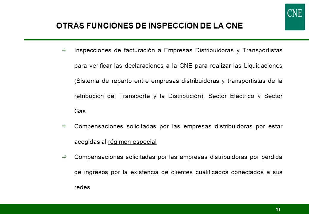 OTRAS FUNCIONES DE INSPECCION DE LA CNE