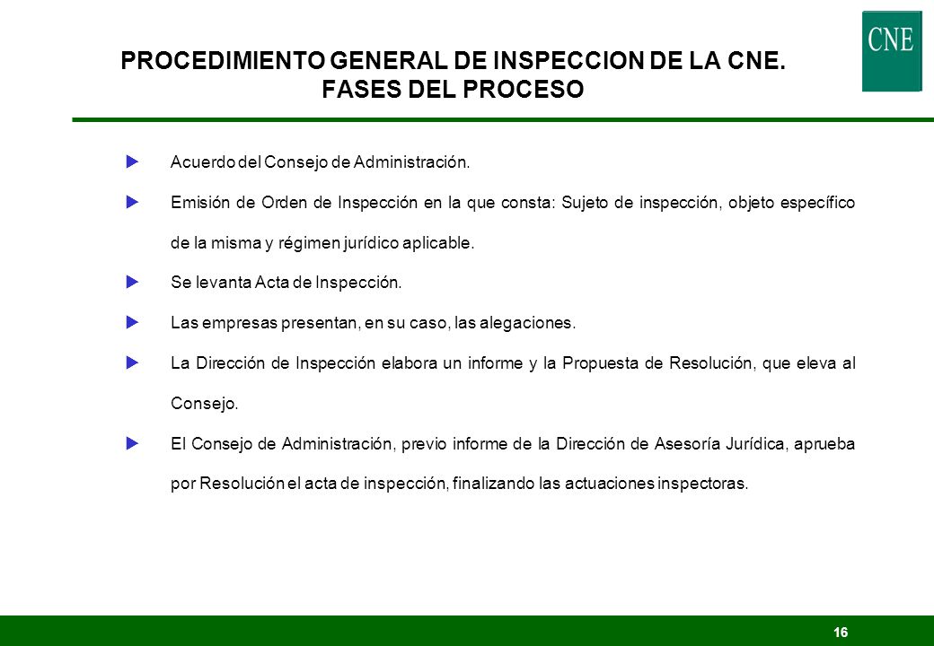 PROCEDIMIENTO GENERAL DE INSPECCION DE LA CNE. FASES DEL PROCESO