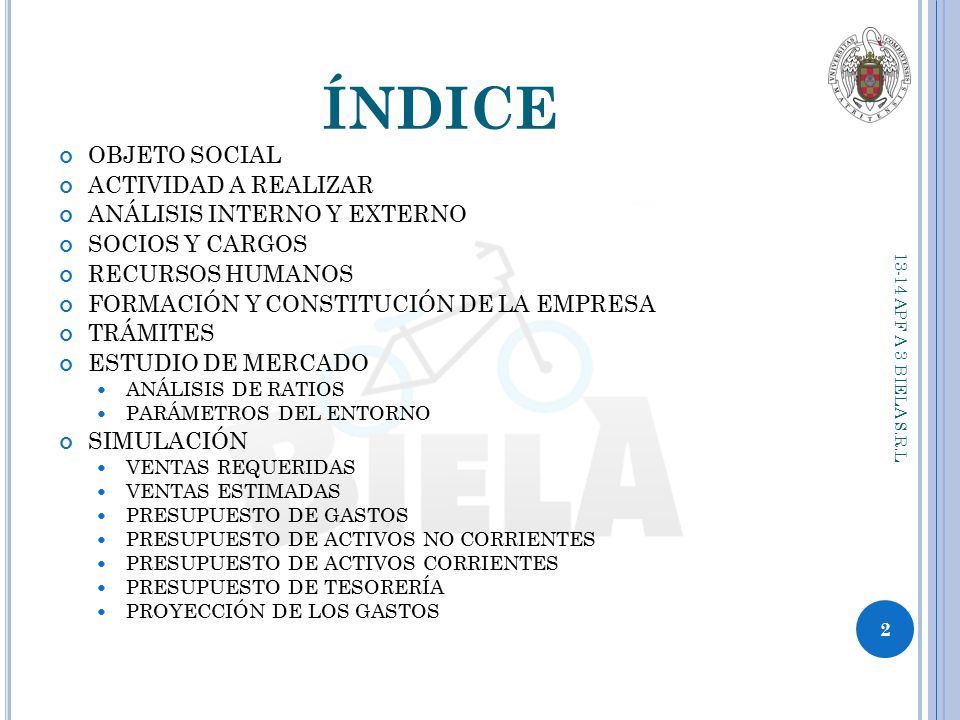 índice OBJETO SOCIAL ACTIVIDAD A REALIZAR ANÁLISIS INTERNO Y EXTERNO