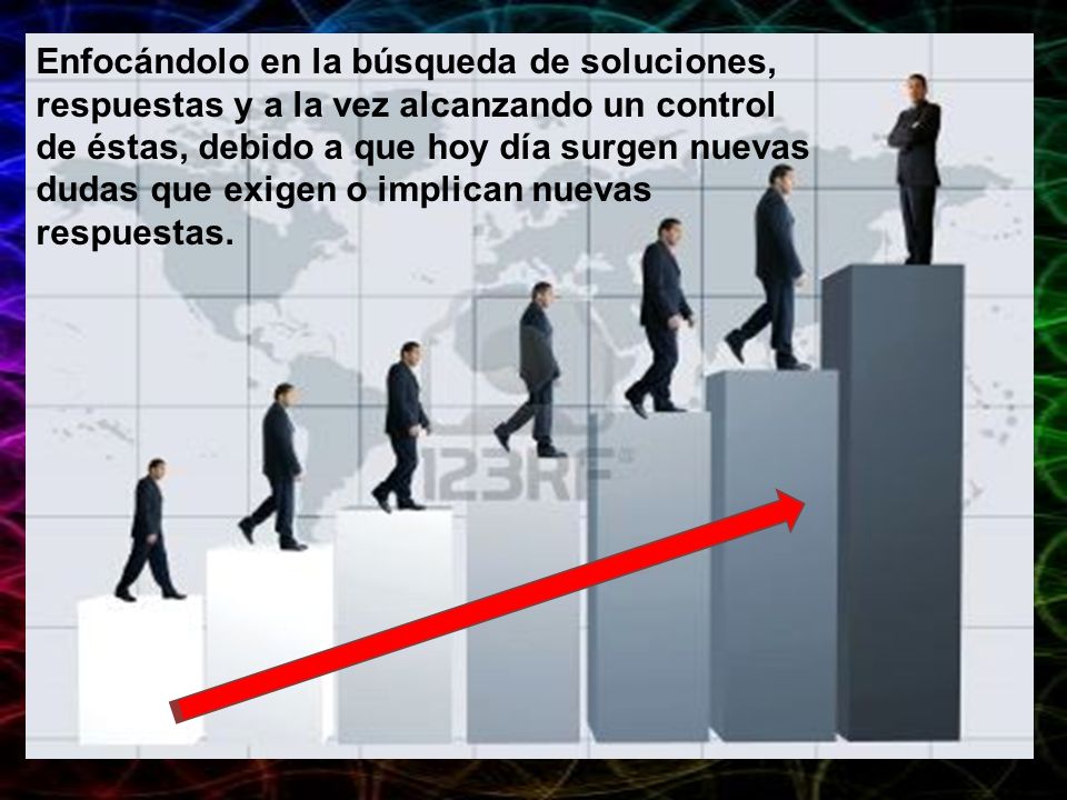 Enfocándolo en la búsqueda de soluciones, respuestas y a la vez alcanzando un control de éstas, debido a que hoy día surgen nuevas dudas que exigen o implican nuevas respuestas.