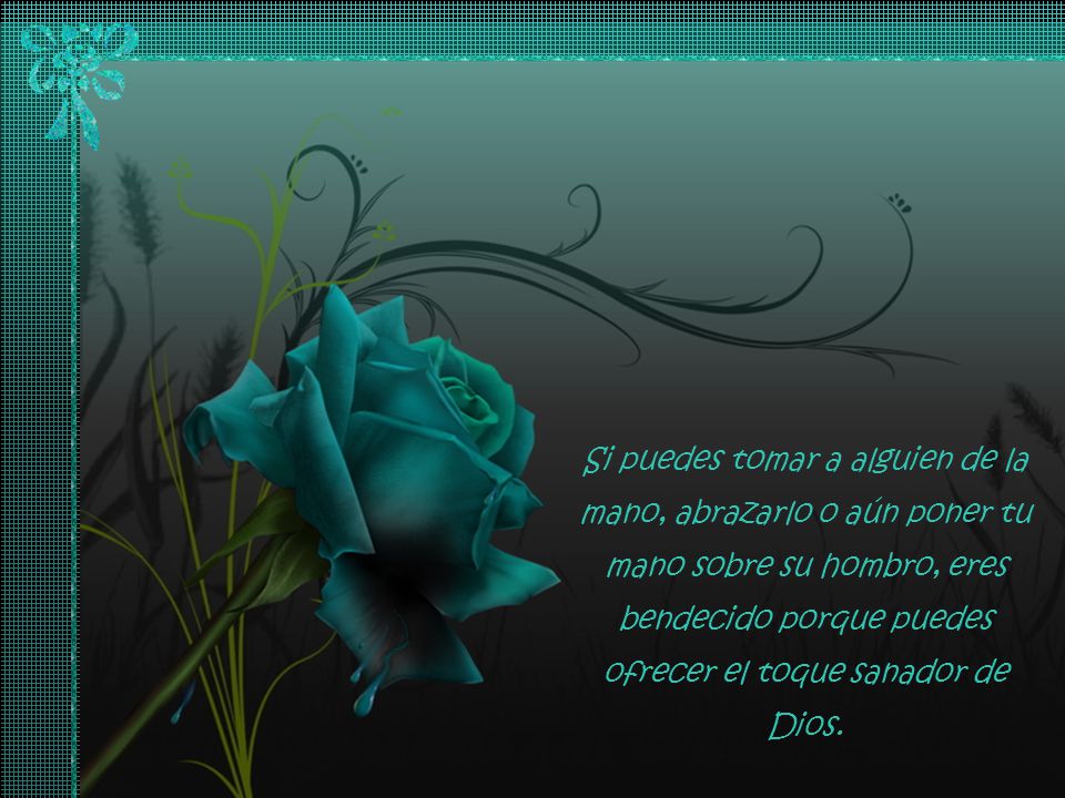 Si puedes tomar a alguien de la mano, abrazarlo o aún poner tu mano sobre su hombro, eres bendecido porque puedes ofrecer el toque sanador de Dios.