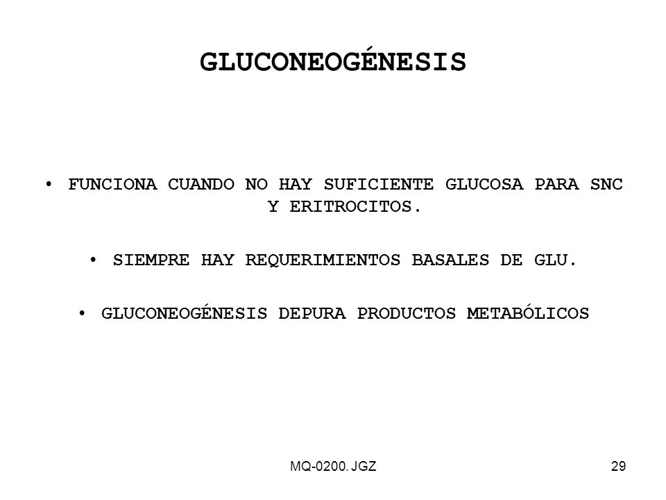 GLUCONEOGÉNESIS FUNCIONA CUANDO NO HAY SUFICIENTE GLUCOSA PARA SNC Y ERITROCITOS. SIEMPRE HAY REQUERIMIENTOS BASALES DE GLU.