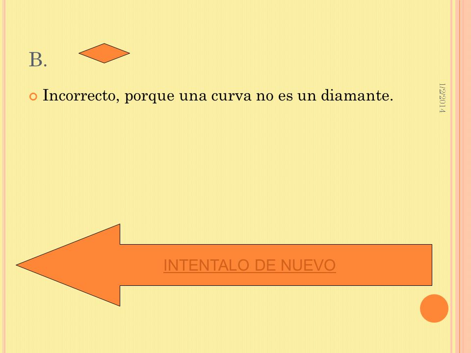B. Incorrecto, porque una curva no es un diamante. INTENTALO DE NUEVO