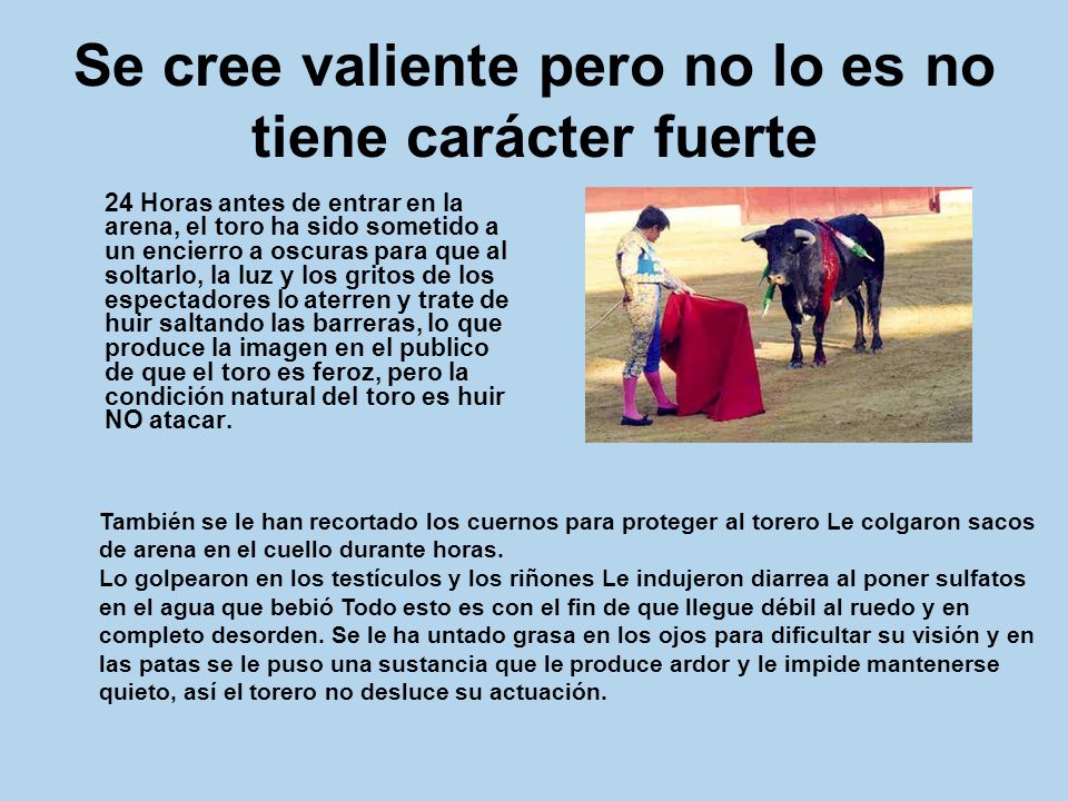 Se cree valiente pero no lo es no tiene carácter fuerte