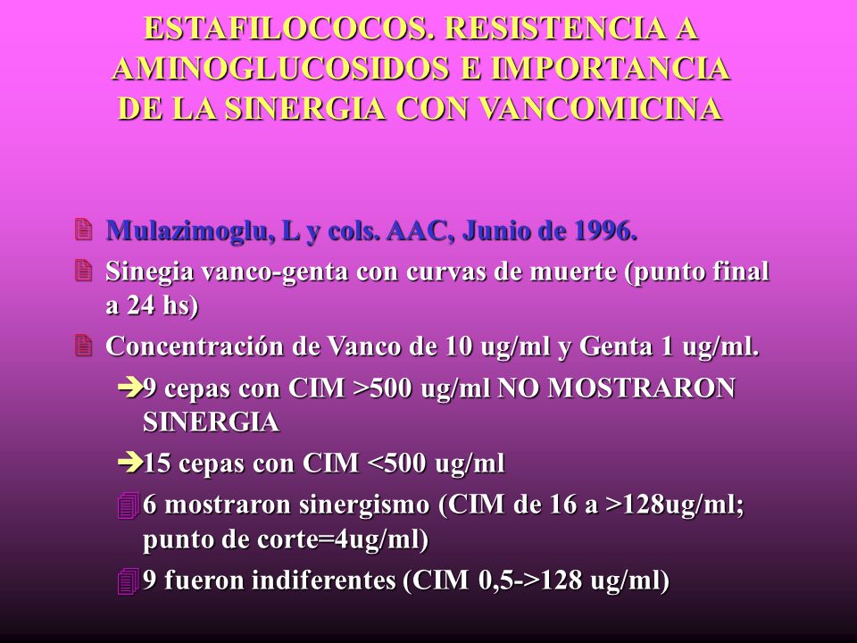 ESTAFILOCOCOS. RESISTENCIA A AMINOGLUCOSIDOS E IMPORTANCIA DE LA SINERGIA CON VANCOMICINA