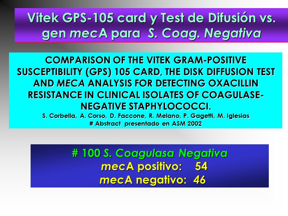 Vitek GPS-105 card y Test de Difusión vs. gen mecA para S. Coag