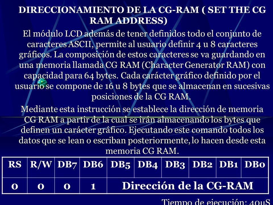DIRECCIONAMIENTO DE LA CG-RAM ( SET THE CG RAM ADDRESS)