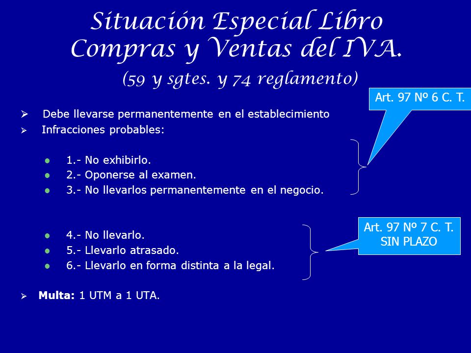 Situación Especial Libro Compras y Ventas del IVA. (59 y sgtes