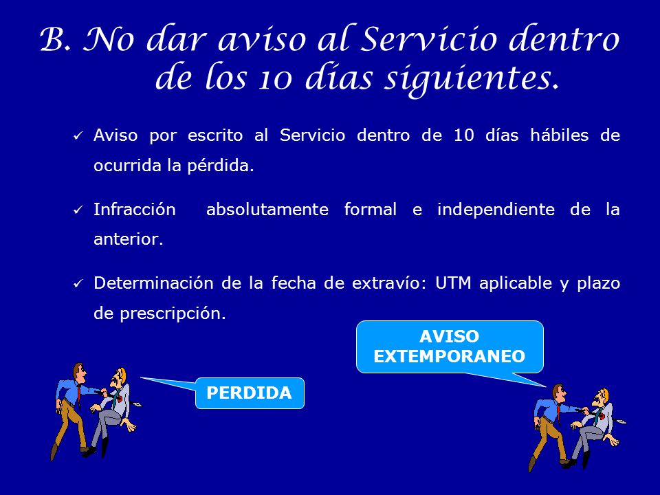 B. No dar aviso al Servicio dentro de los 10 días siguientes.