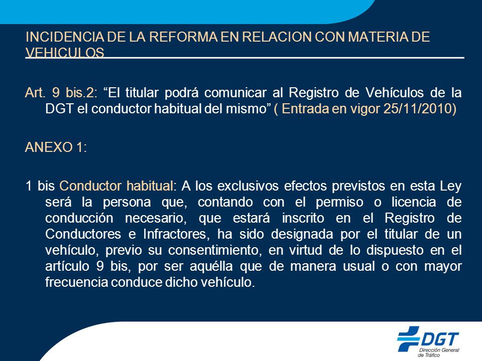 INCIDENCIA DE LA REFORMA EN RELACION CON MATERIA DE VEHICULOS