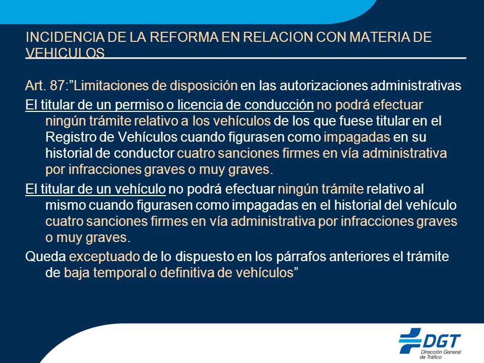 INCIDENCIA DE LA REFORMA EN RELACION CON MATERIA DE VEHICULOS
