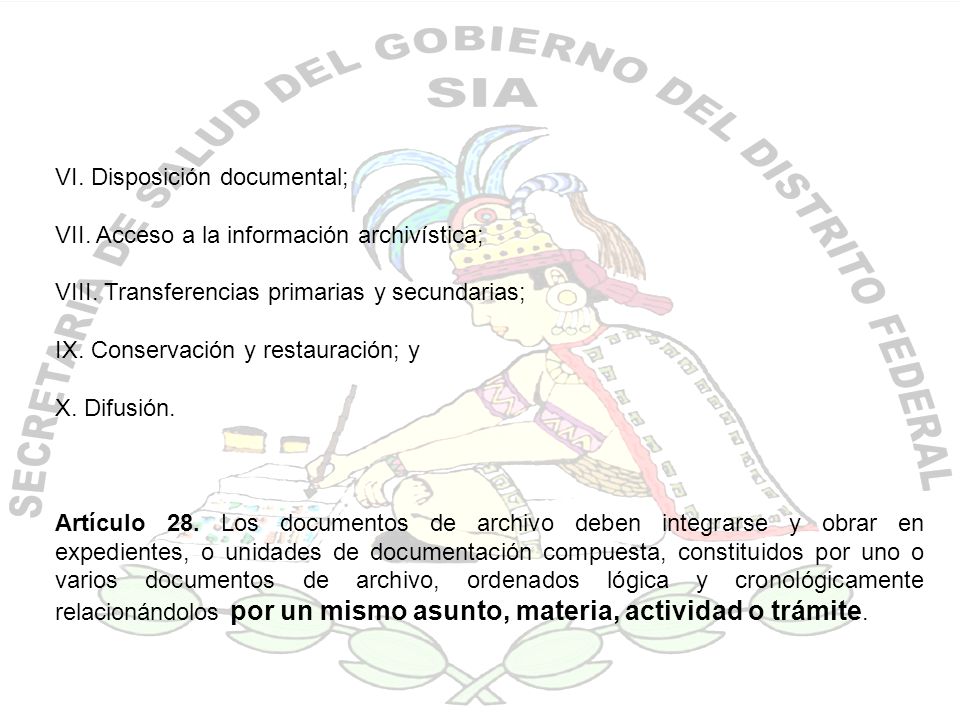 VI. Disposición documental; VII. Acceso a la información archivística;