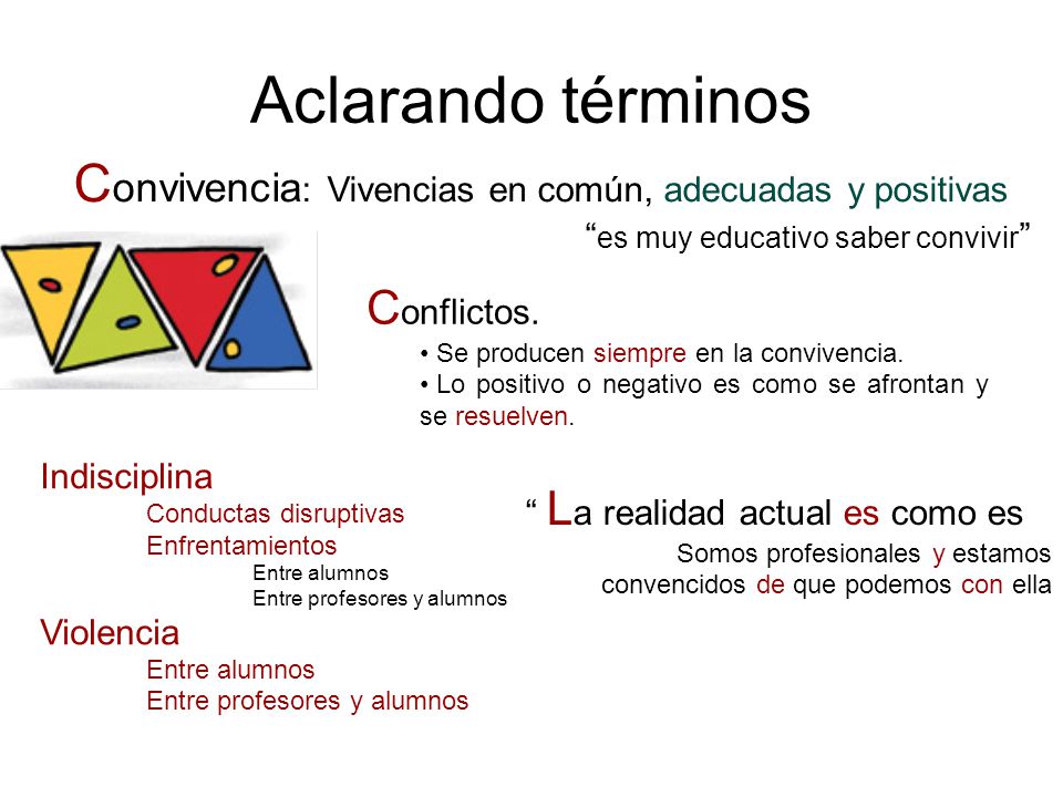 Aclarando términos Convivencia: Vivencias en común, adecuadas y positivas. es muy educativo saber convivir