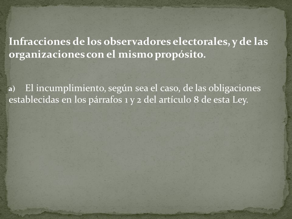 Infracciones de los observadores electorales, y de las organizaciones con el mismo propósito.