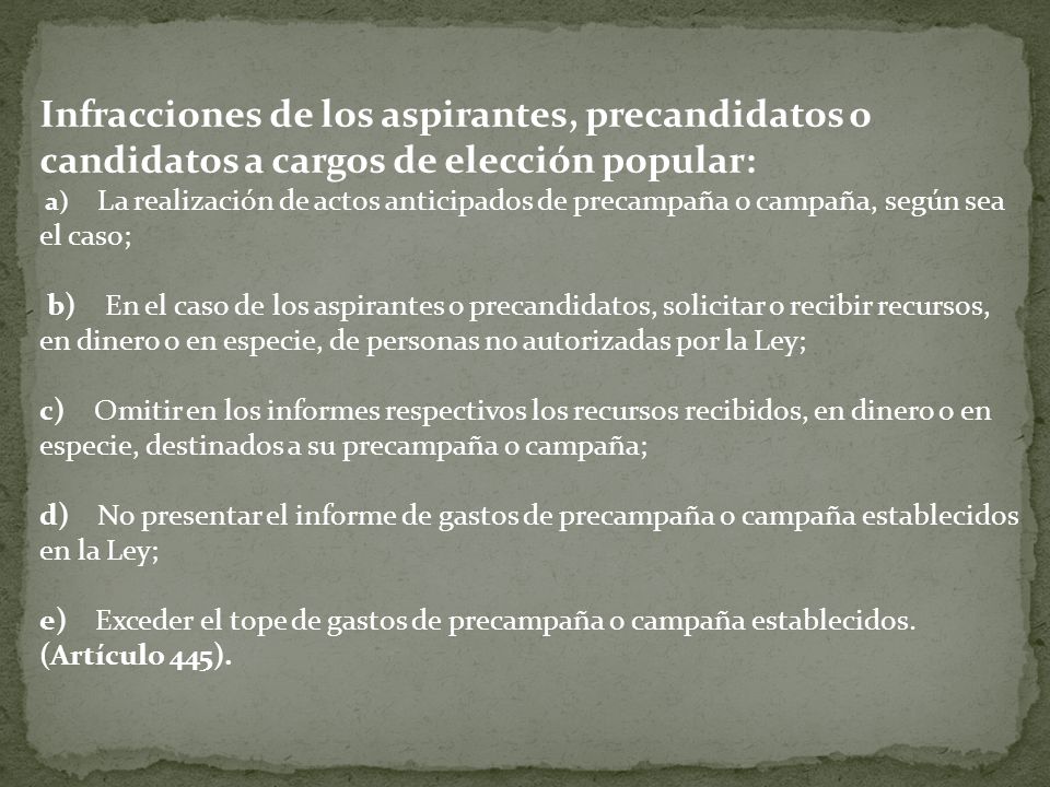 Infracciones de los aspirantes, precandidatos o candidatos a cargos de elección popular: