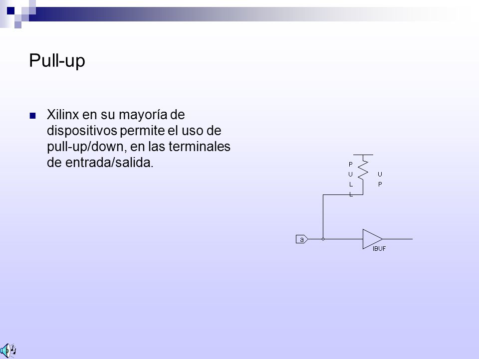 Pull-up Xilinx en su mayoría de dispositivos permite el uso de pull-up/down, en las terminales de entrada/salida.