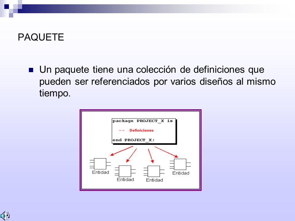 PAQUETE Un paquete tiene una colección de definiciones que pueden ser referenciados por varios diseños al mismo tiempo.