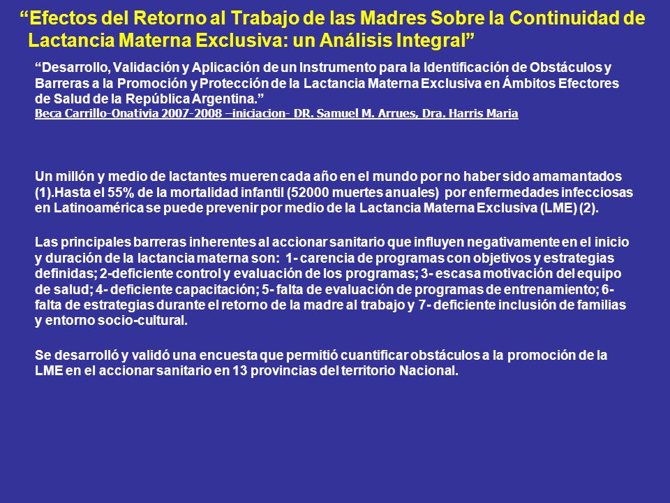Efectos del Retorno al Trabajo de las Madres Sobre la Continuidad de Lactancia Materna Exclusiva: un Análisis Integral