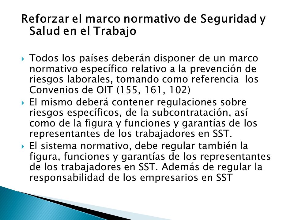 Reforzar el marco normativo de Seguridad y Salud en el Trabajo