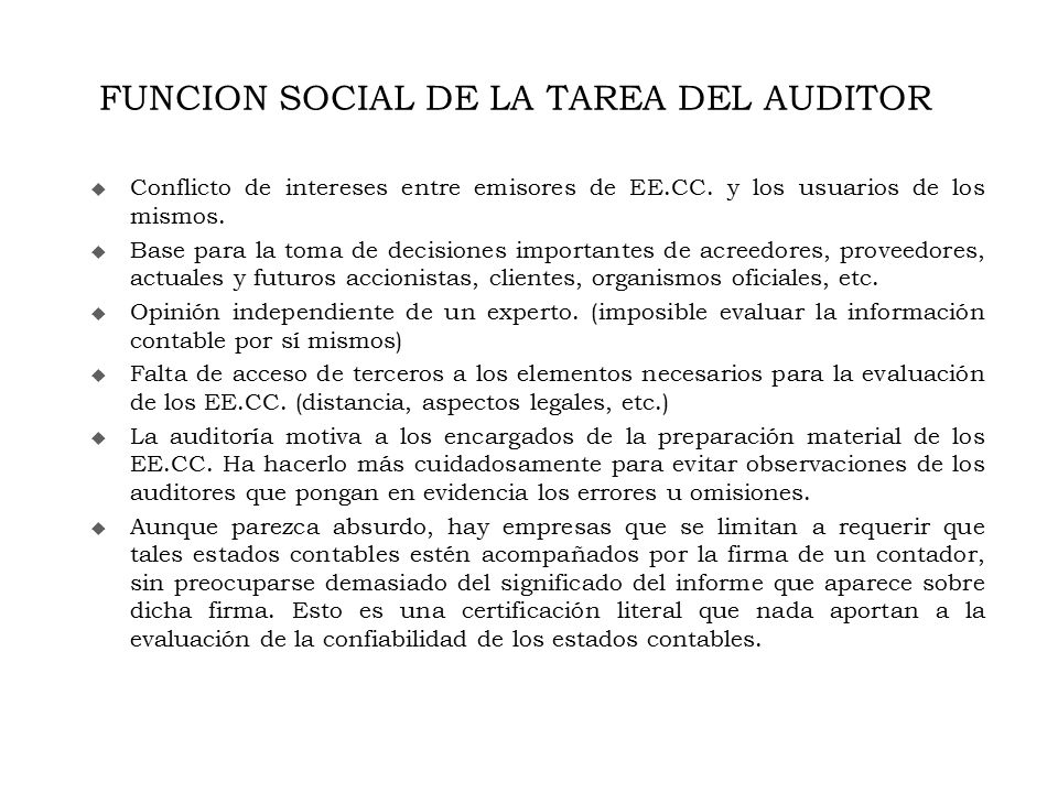FUNCION SOCIAL DE LA TAREA DEL AUDITOR