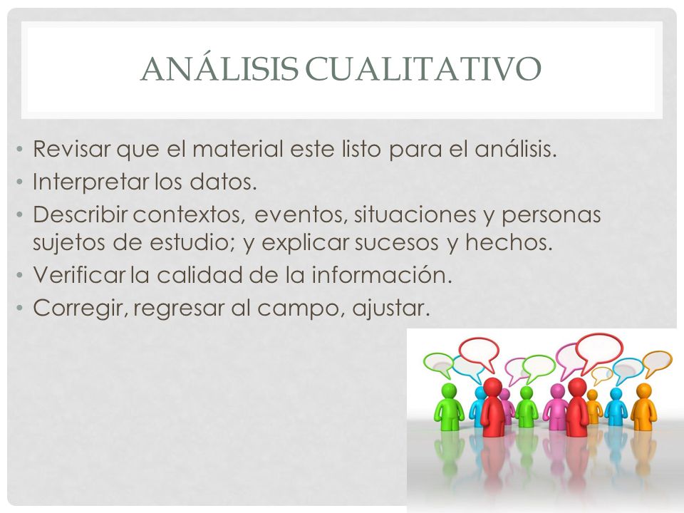Análisis cualitativo Revisar que el material este listo para el análisis. Interpretar los datos.