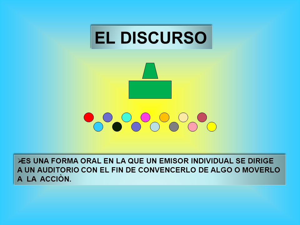 EL DISCURSO ES UNA FORMA ORAL EN LA QUE UN EMISOR INDIVIDUAL SE DIRIGE