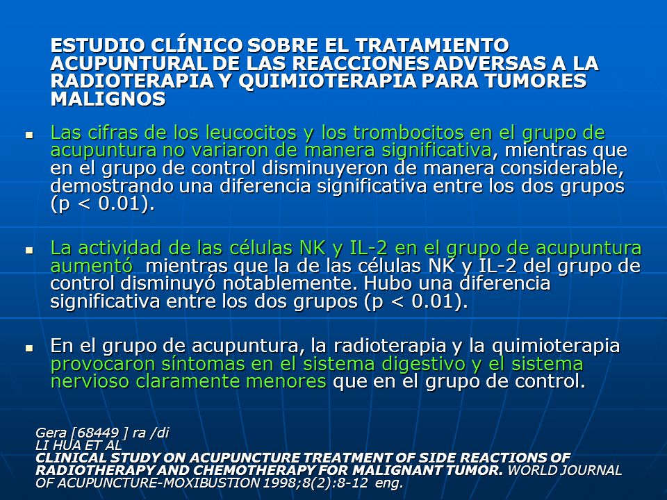 ESTUDIO CLÍNICO SOBRE EL TRATAMIENTO ACUPUNTURAL DE LAS REACCIONES ADVERSAS A LA RADIOTERAPIA Y QUIMIOTERAPIA PARA TUMORES MALIGNOS