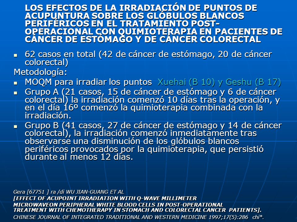 62 casos en total (42 de cáncer de estómago, 20 de cáncer colorectal)