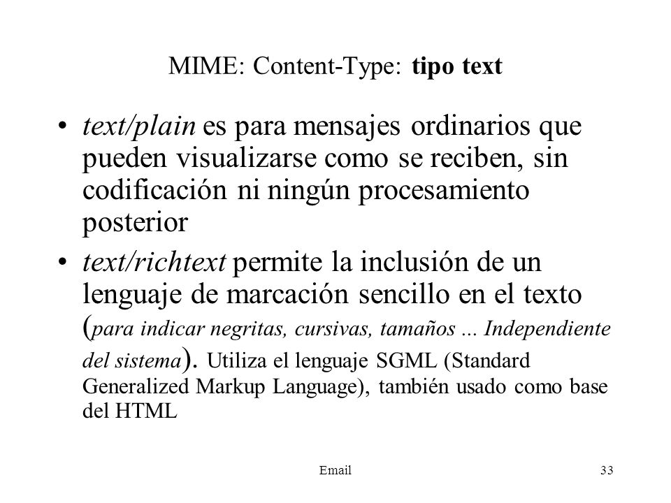 MIME: Content-Type: tipo text