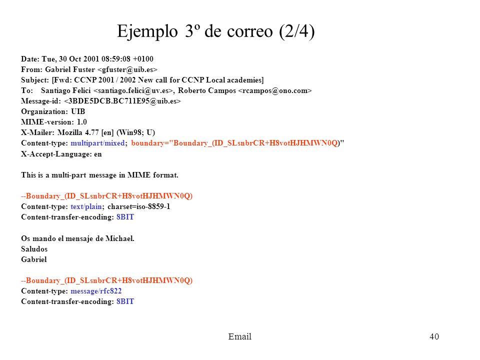 Ejemplo 3º de correo (2/4)  Date: Tue, 30 Oct :59: