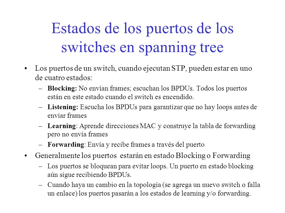 Estados de los puertos de los switches en spanning tree