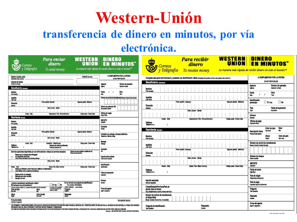 Western-Unión transferencia de dinero en minutos, por vía electrónica.