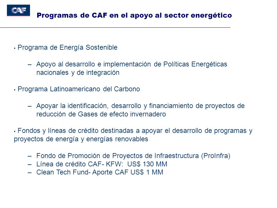 Programas de CAF en el apoyo al sector energético