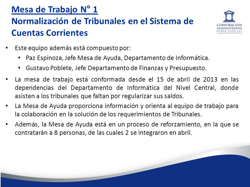 Normalización de Tribunales en el Sistema de Cuentas Corrientes